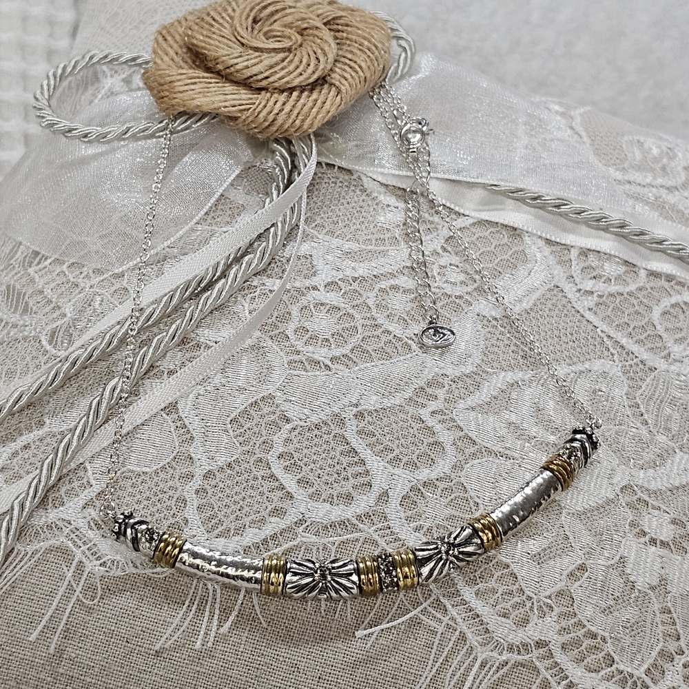 Silpada 925 Silver Necklace with Brass and CZ Accents - Picture 3 of 11